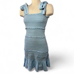 Chelsea & Violet Light Blue Smocked Midi Dress with Ruffle Straps